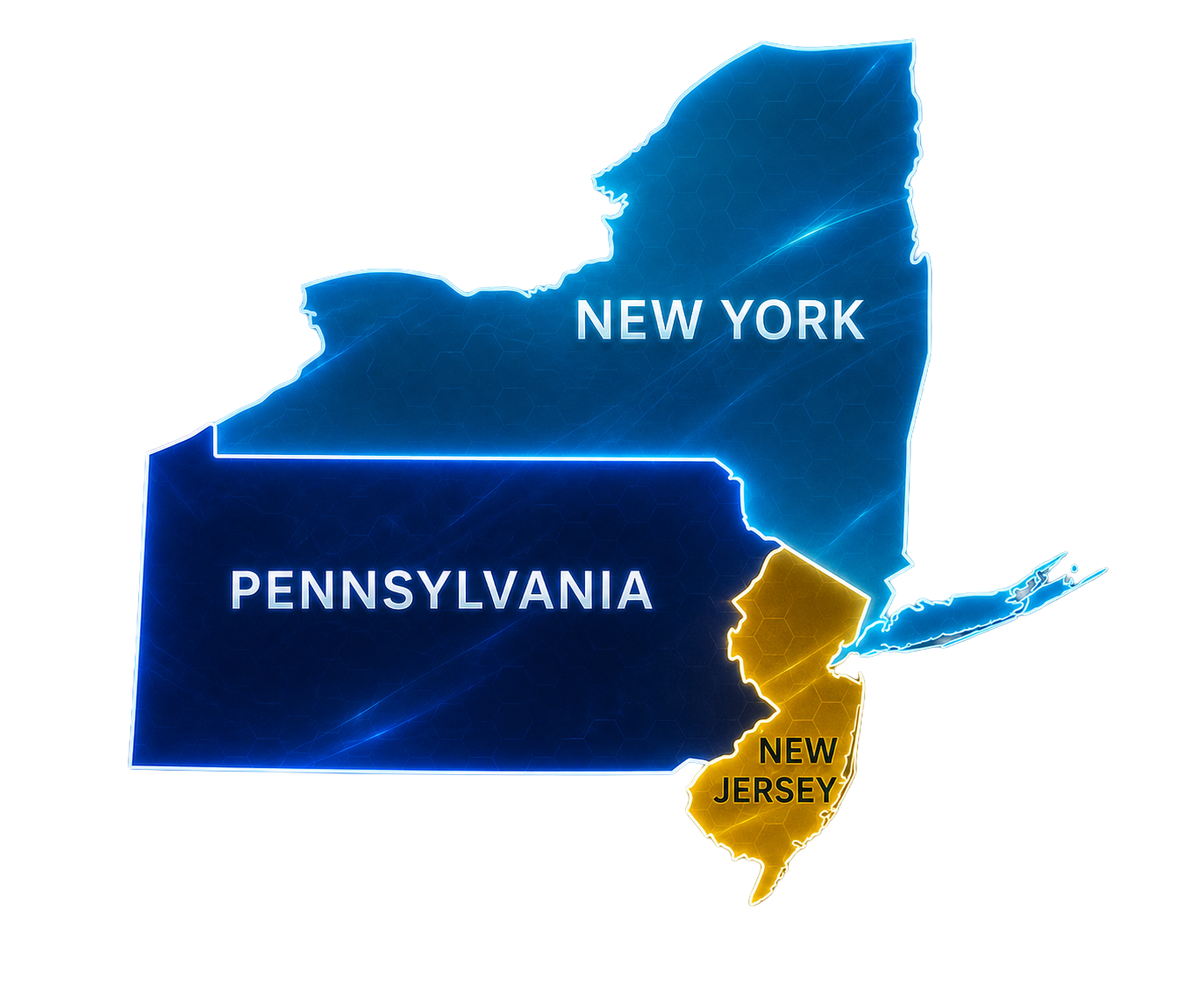 New Jersey, New York, and Pennsylvania service map